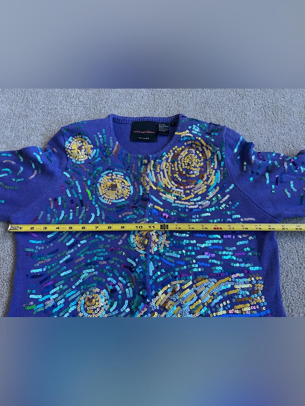 Michael Simon M Van Gogh Starry Night Sweater Cardigan Sequin Art To Wear - Picture 6 of 7
